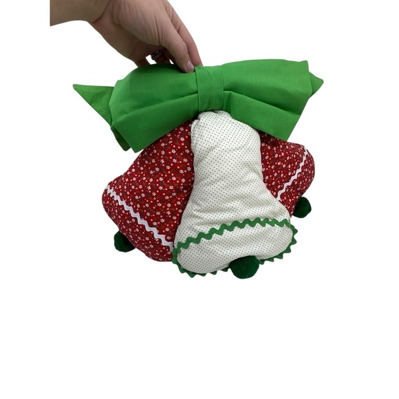 Vintage Handmade Plush Cloth Christmas Bells Bow Holiday Decorations - Picture 2 of 11